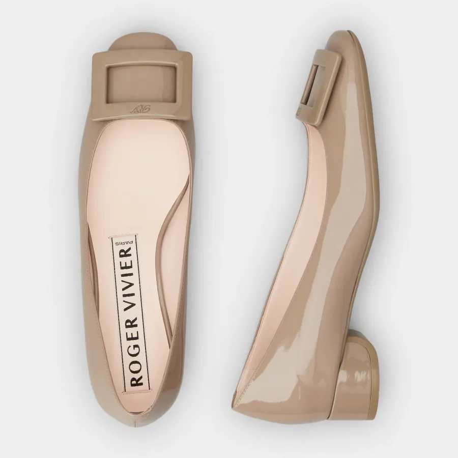 Roger Vivier U Look Ballerinas In Beige Patent Leather With Lacquered Buckle (Heel Height 2.5cm)