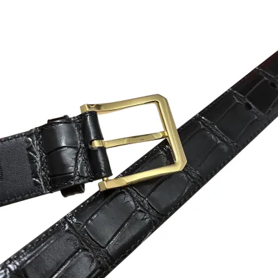 Louis Vuitton Men's Heritage Belt In Black Crocodile-Embossed Calfskin With Gold/Silver/Black Hardware 35mm