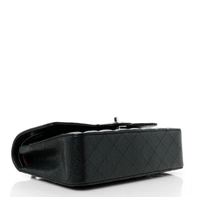 Chanel Double Flap Caviar Black  Silver Designer Handbags