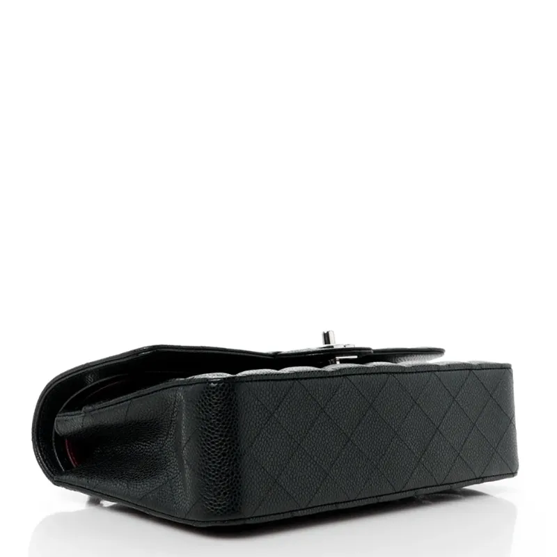 Chanel Double Flap Caviar Black  Silver Designer Handbags