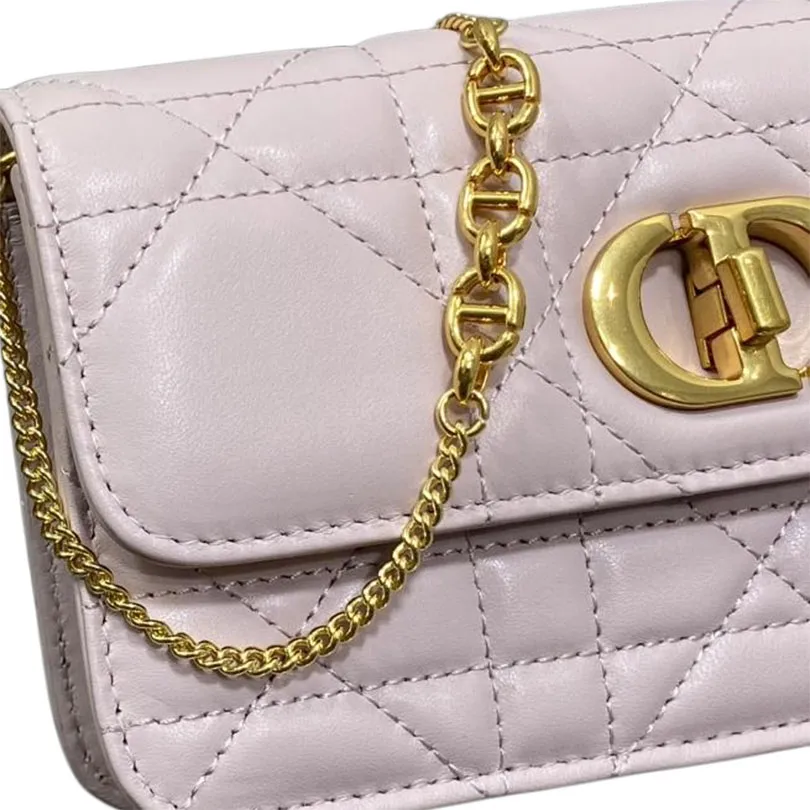 Dior Miss Caro Pouch with Chain In Pink/Blue/White/Black Macrocannage Lambskin Gold Hardware