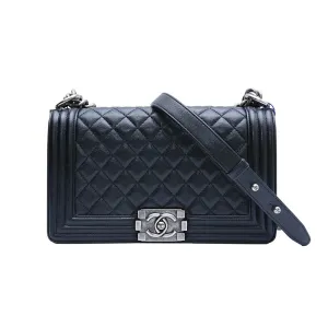 Chanel Lleboy Black Quilted Shiny Calfskin Leather / Quilted Caviar Leather Shoulder Bags Crossbody Bags