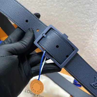 Louis Vuitton Men's Aerogram Belt In Blue Calfskin With Blue/Black/Silver Hardware 35mm