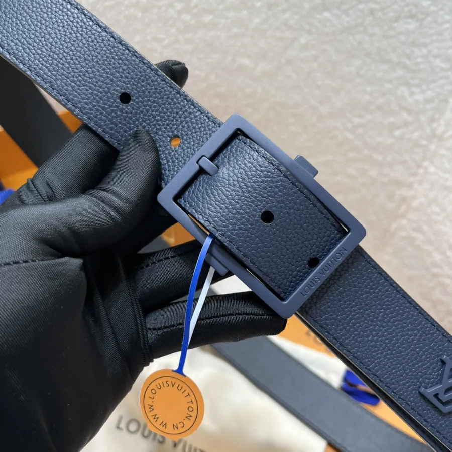 Louis Vuitton Men's Aerogram Belt In Blue Calfskin With Blue/Black/Silver Hardware 35mm