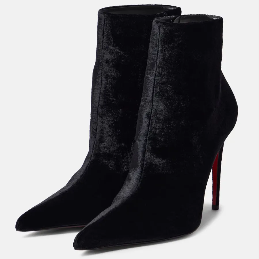 Christian Louboutin Cashmere small pointy toe thin heel black and naked boots