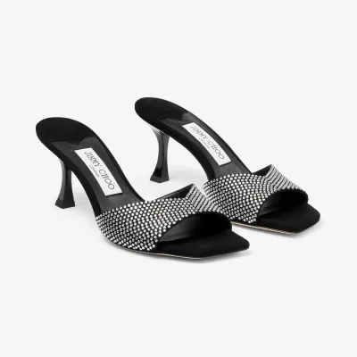 JIMMY CHOO Crystal embellish black suede sandals slippers