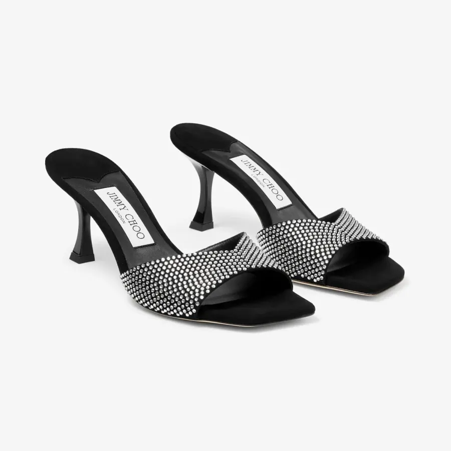 JIMMY CHOO Crystal embellish black suede sandals slippers