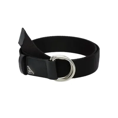 Prada Women' s Woven Belt In Black Nylon With Silver Hardware 35mm