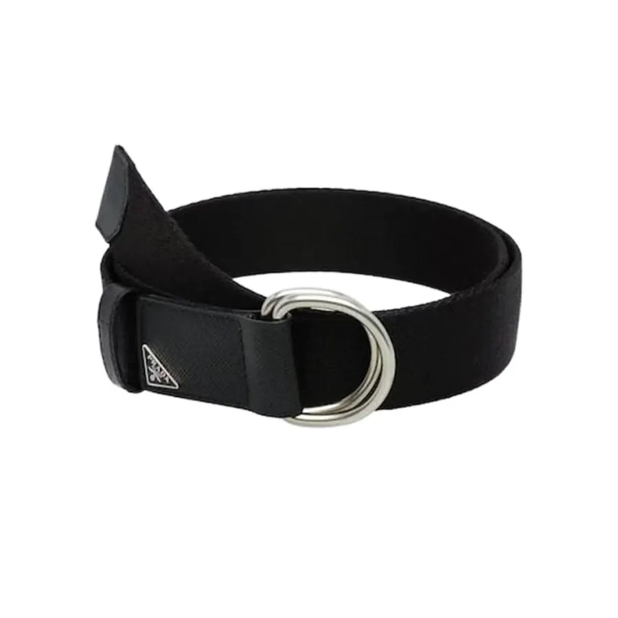 Prada Women' s Woven Belt In Black Nylon With Silver Hardware 35mm