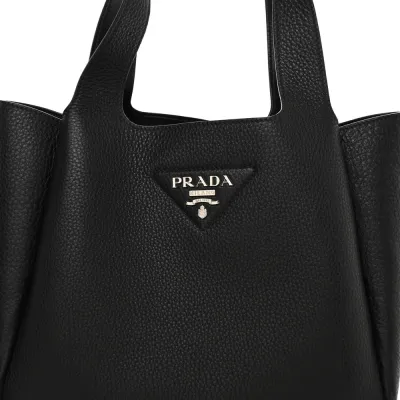 Prada Medium Dynamique Tote Black Vitello Daino Leather