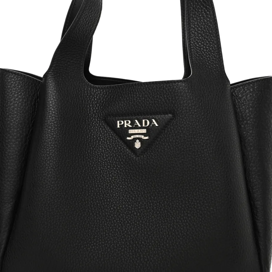 Prada Medium Dynamique Tote Black Vitello Daino Leather