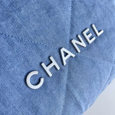 Chanel 22bags Denim Light Blue / Light Pink Shoulder Bags