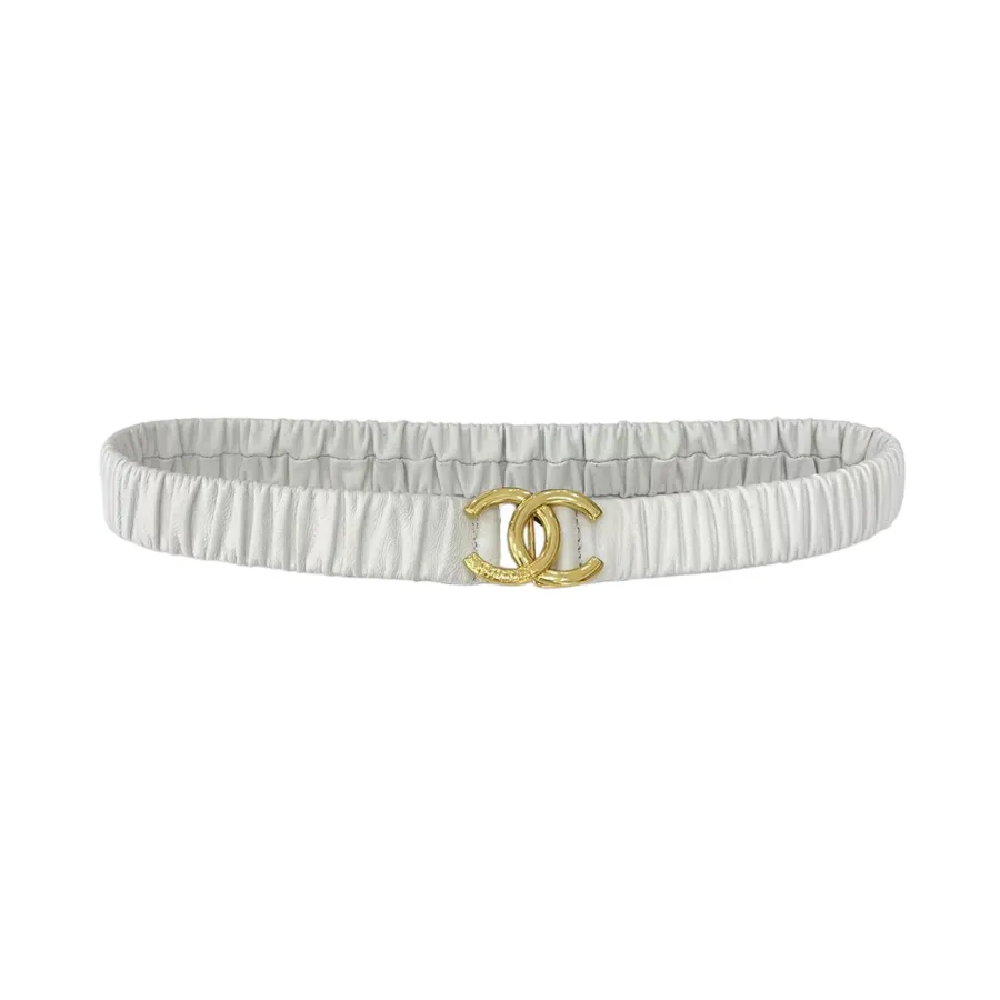 Chanel Women's CC Elastic Belt In Black/White Lambskin With Silver/Gold Hardware 30mm
