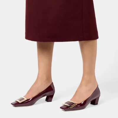 Roger Vivier Belle Vivier Pumps High Heels In Burgundy Patent Leather With Metal Buckle (Heel Height 4.5cm)