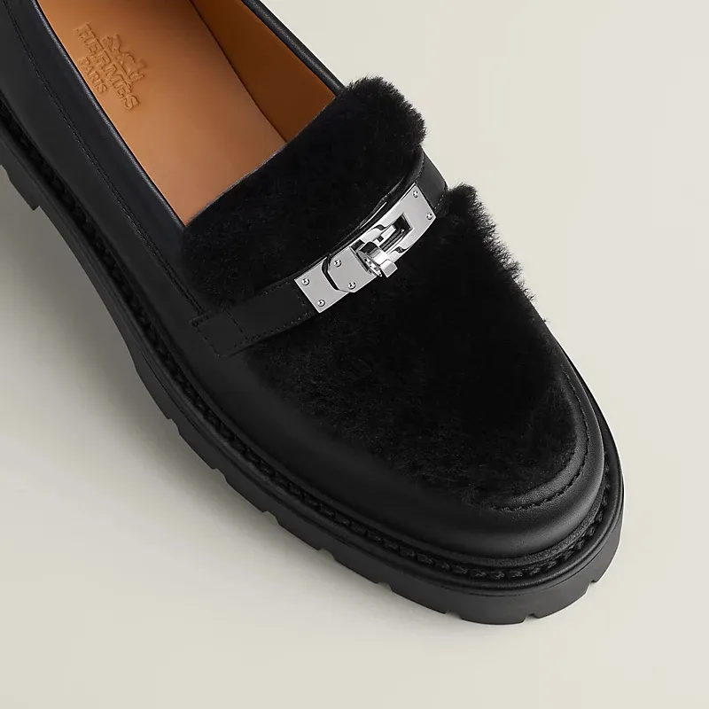HERMES Icone Black Loafers
