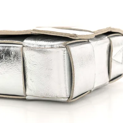Bottega Veneta Maxi Intrecciato Cassette Crossbody Bag Metallic Silver Lambskin Leather