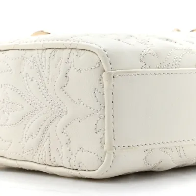 Dior Medium Lady D-Joy White Ornamental Embroidered Calfskin Leather Gold Hardware