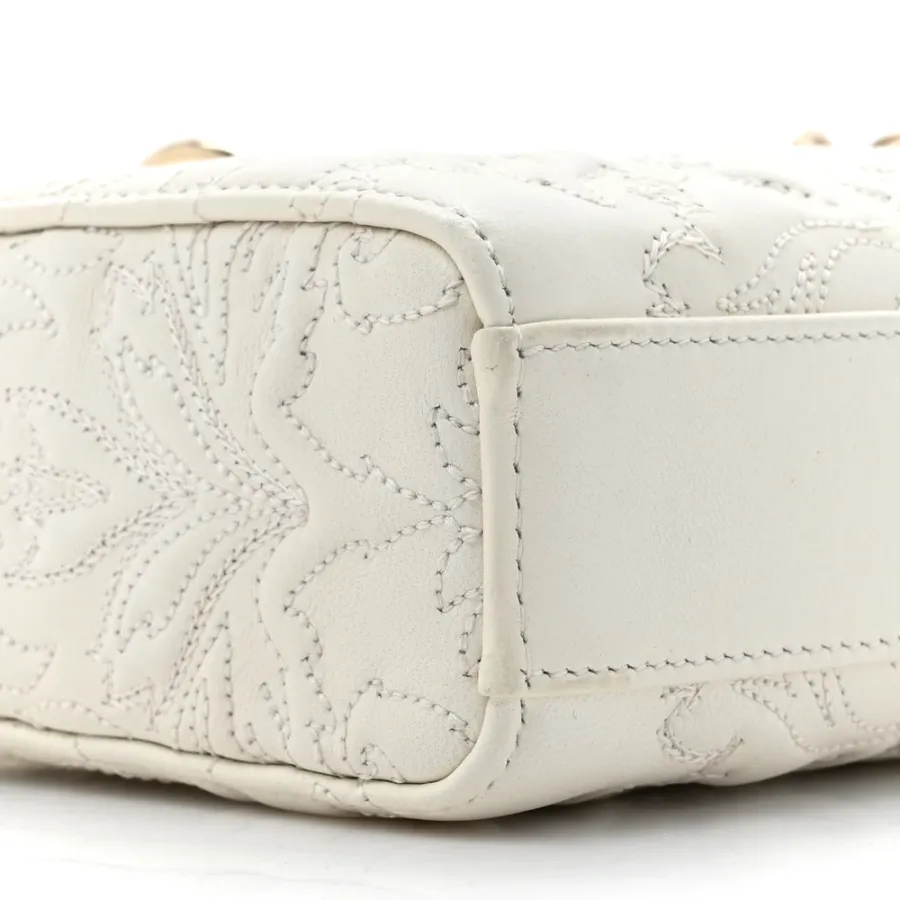 Dior Medium Lady D-Joy White Ornamental Embroidered Calfskin Leather Gold Hardware