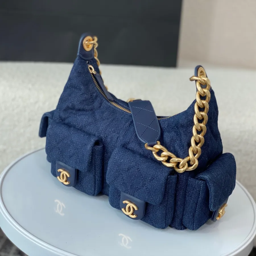 Chanel Denim royal blue / Denim grey silver / Denim sky blue Shoulder Bags