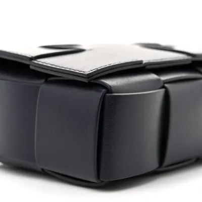 Bottega Veneta Maxi Intreccio Small Cassette Crossbody Bag Navy Blue Lambskin Leather