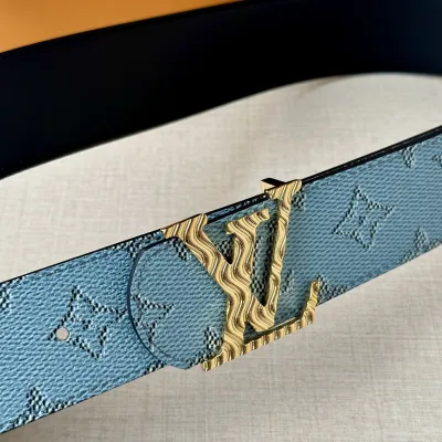 Louis Vuitton Men's Dimension Monogram Héritage Belt In Blue/White Canvas With Gold/Silver Hardware 40mm