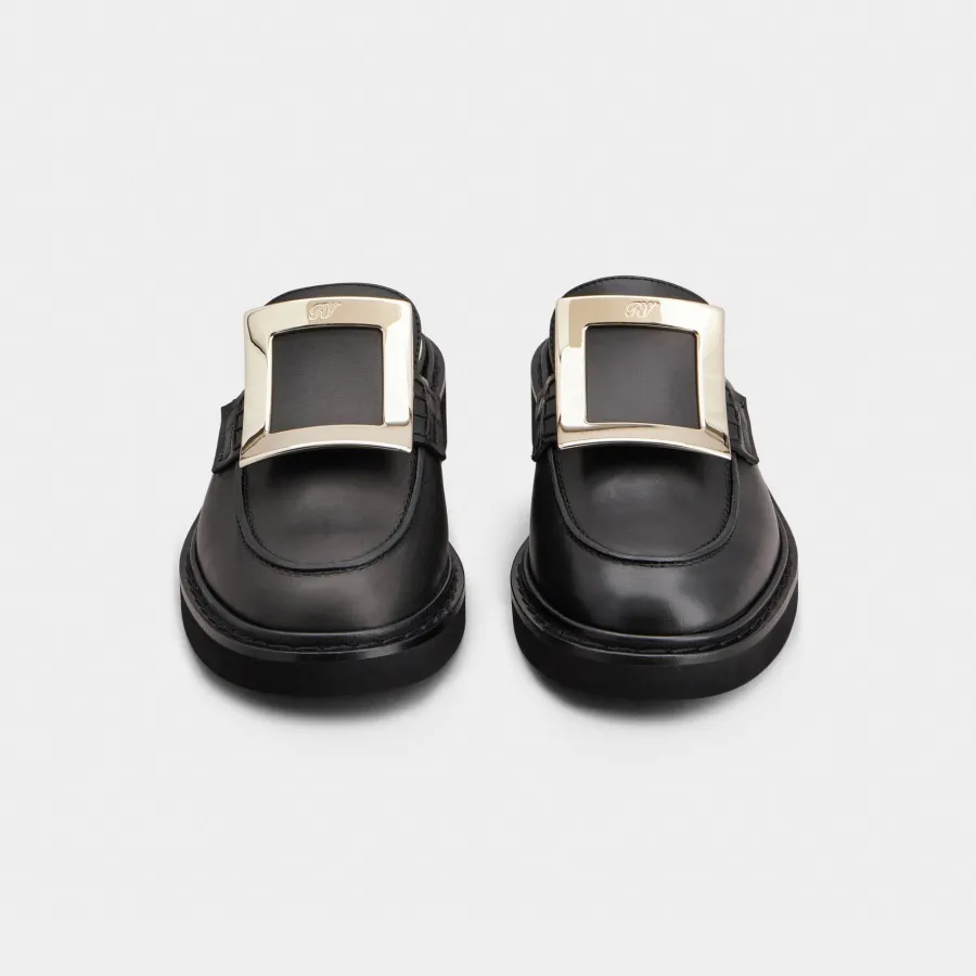Roger Vivier Viv' Rangers Mules Loafers In Black Leather With Metal Buckle