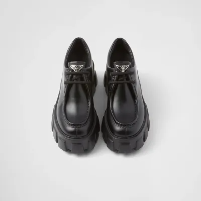 PRADA Black Monolith shiny leather lace-up shoes Loafers