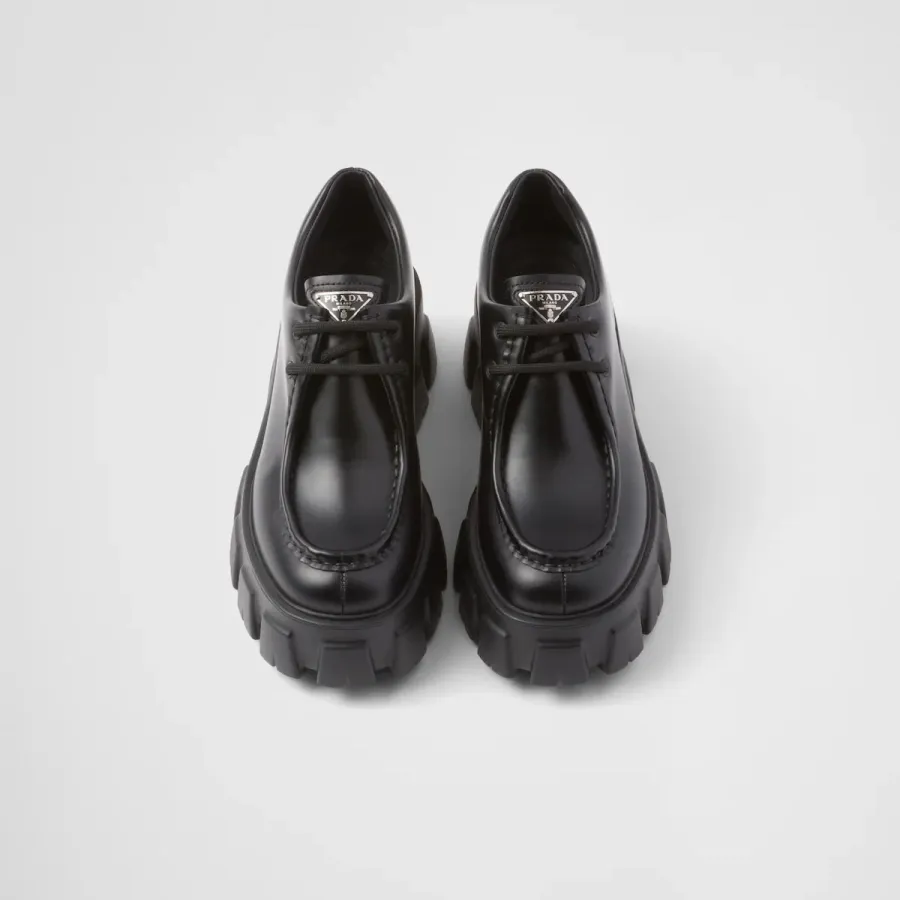 PRADA Black Monolith shiny leather lace-up shoes Loafers