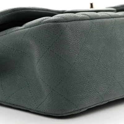 Chanel Double Flap Jumbo in Green Caviar Leather