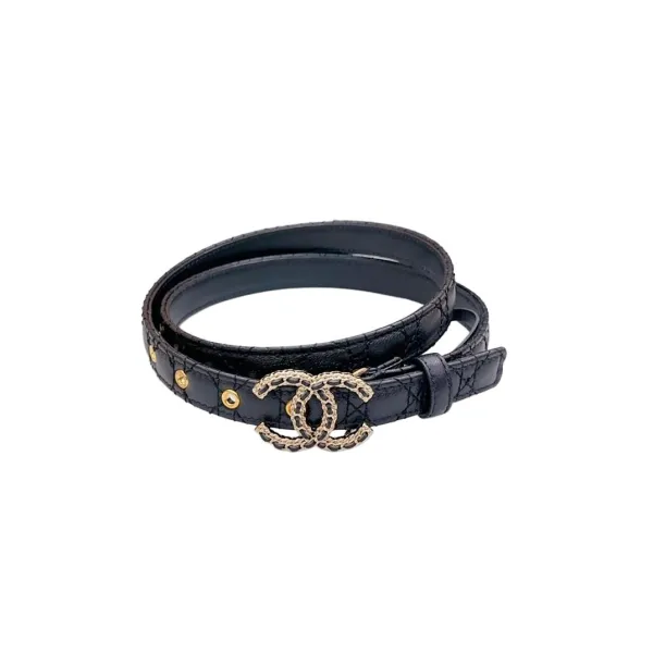 Chanel Women's CC Belt In Black/White/Beige/Brown Cannage Stitching Calfskin With Gold Hardware 20mm - Image 2