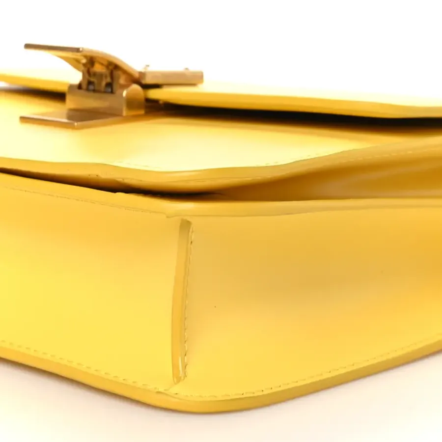 Celine Small Teen Classic Box Flap Bag Yellow Box Calfskin Leather Gold Hardware