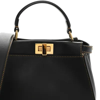 Fendi Mini Chinese New Year Tiger Embroidered Peekaboo Iconic Satchel Black / Dark Yellow King Vitello Leather & Canvas Gold Hardware