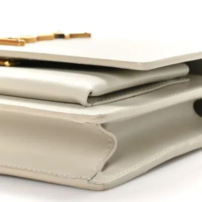 Saint Laurent Small Sunset Chain Wallet Crema Soft Monogram Calfskin Leather Gold Hardware