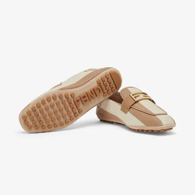 FENDI Beige canvas loafers