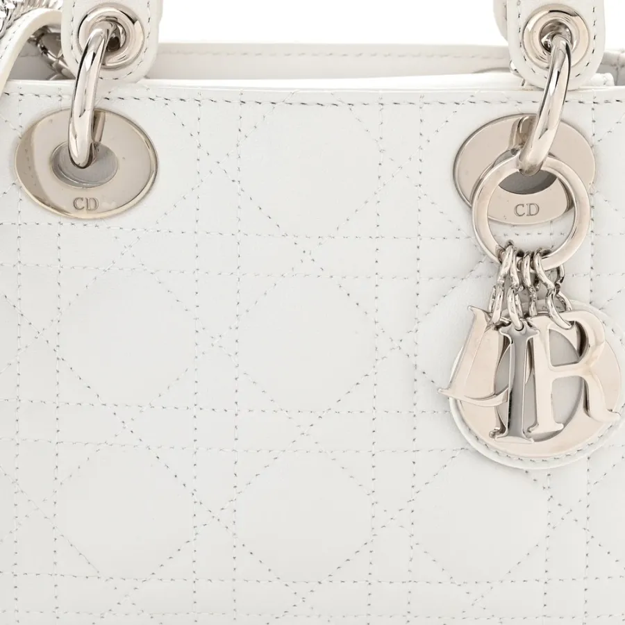 Dior Mini Lady Dior White Lambskin Cannage Leather Silver Hardware