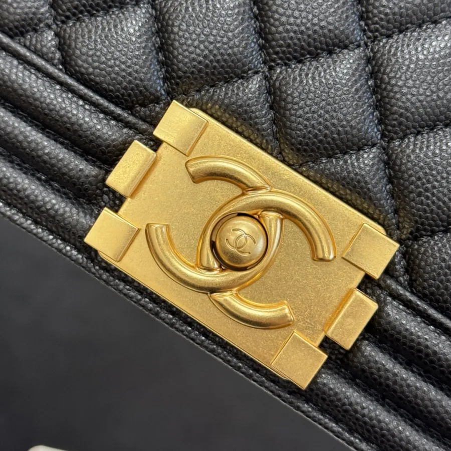 Chanel Lleboy Black Quilted Shiny Calfskin Leather / Quilted Caviar Leather Shoulder Bags Crossbody Bags