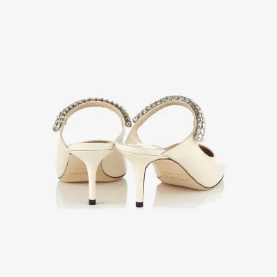 JIMMY CHOO Linen-colored patent leather crystal strap Moeller shoes