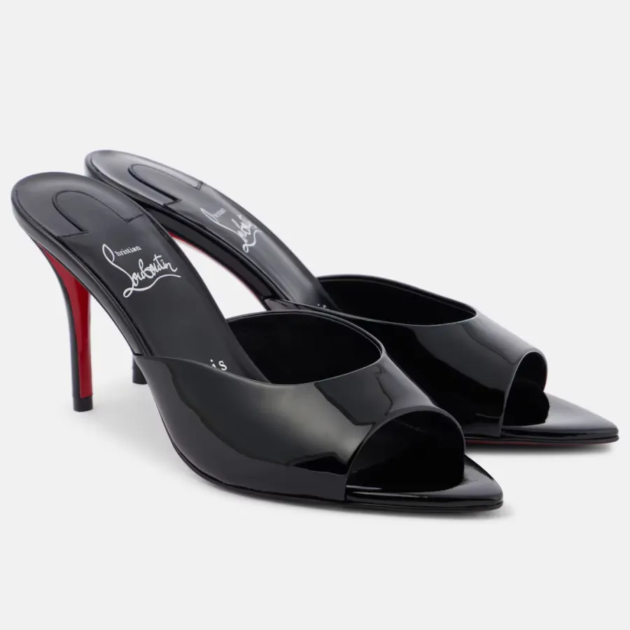 Christian Louboutin Black patent leather high-heeled sandal slippers