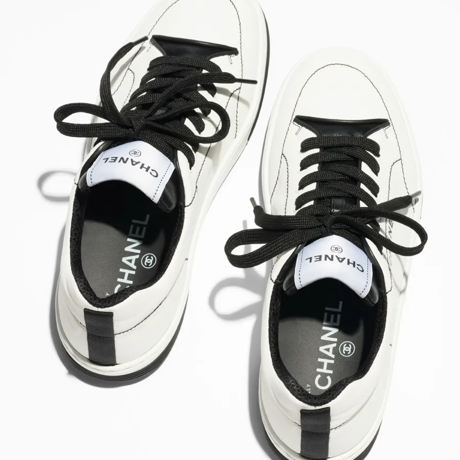 White and black cotton Chanel Sneakers