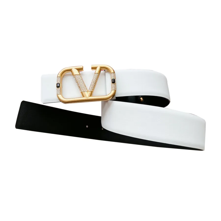 Valentino V Buckle With Crystal Belt In Brown/White Calfskin With Gold Hardware 40mm
