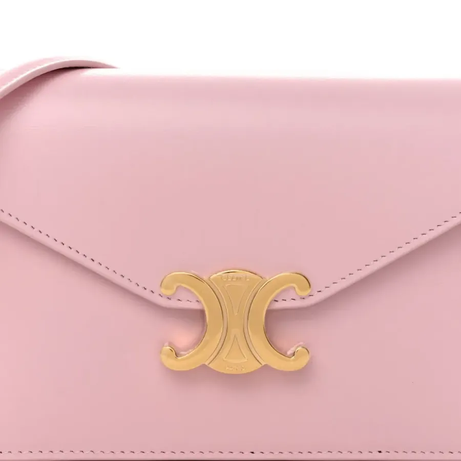 Celine Triomphe Margo Wallet on Chain Pastel Pink Shiny Calfskin Leather Gold Hardware