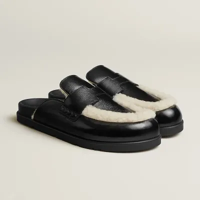 HERMES Go Mule Black Slippers