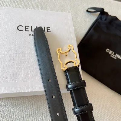 Celine Hollow Triomphe Buckle Belt In Black/White/Brown Calfskin With Gold Hardware 25mm