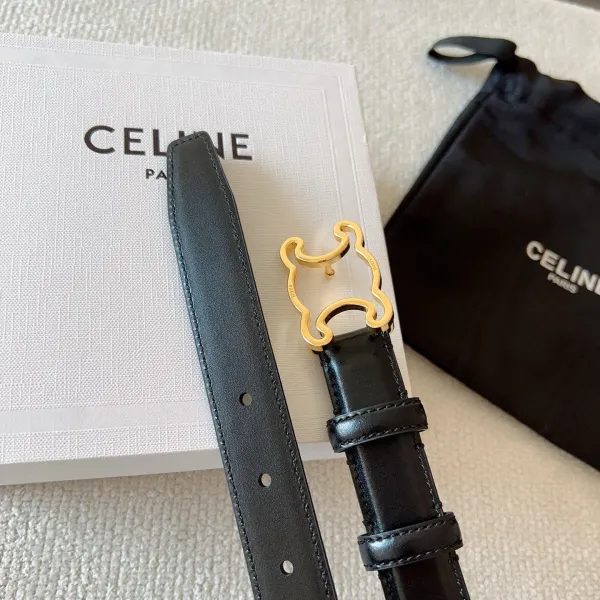 Celine Hollow Triomphe Buckle Belt In Black/White/Brown Calfskin With Gold Hardware 25mm - Image 4
