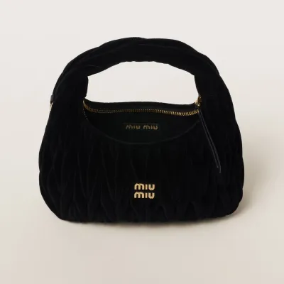 Miu Miu Wander Matelassé Suede leather handbag Black Crossbody Bags