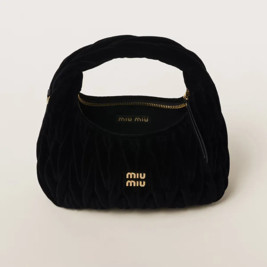 Miu Miu Wander Matelassé Suede leather handbag Black Crossbody Bags