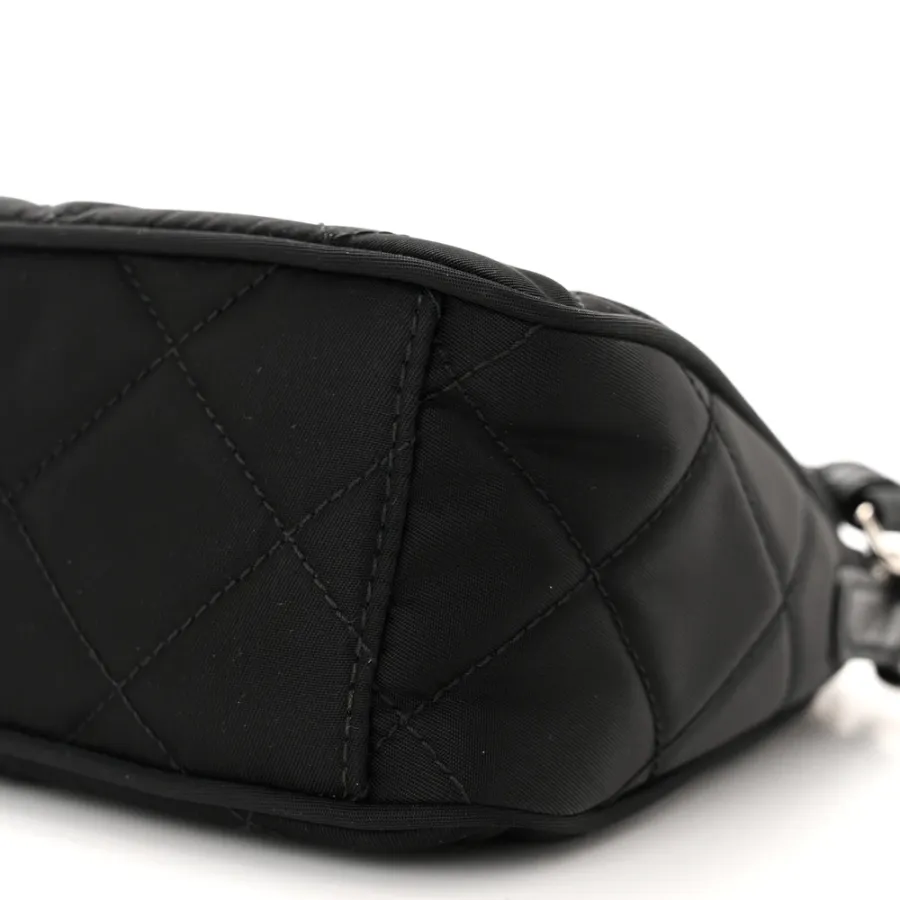 Prada Small Crossbody Bag Black Quilted Nylon Tessuto Impuntu Silver Hardware