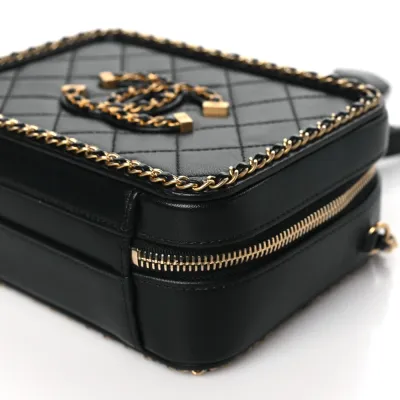 Chanel CC Filigree Vanity Case Small Black Quilted Goatskin Leather Gold Hardware