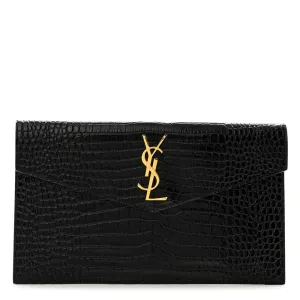 Saint Laurent Medium Uptown Clutch Black Embossed Monogram Calfskin & Crocodile Leather Gold Hardware