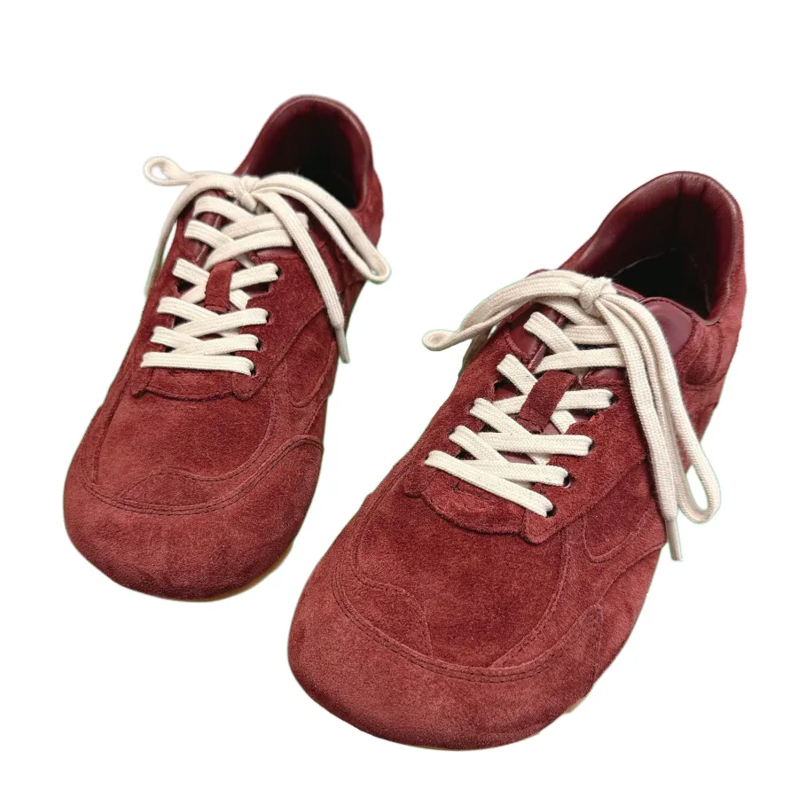 Bottega Veneta Orbit Flash Sneakers In Burgundy Suede Lace-Up Sneaker